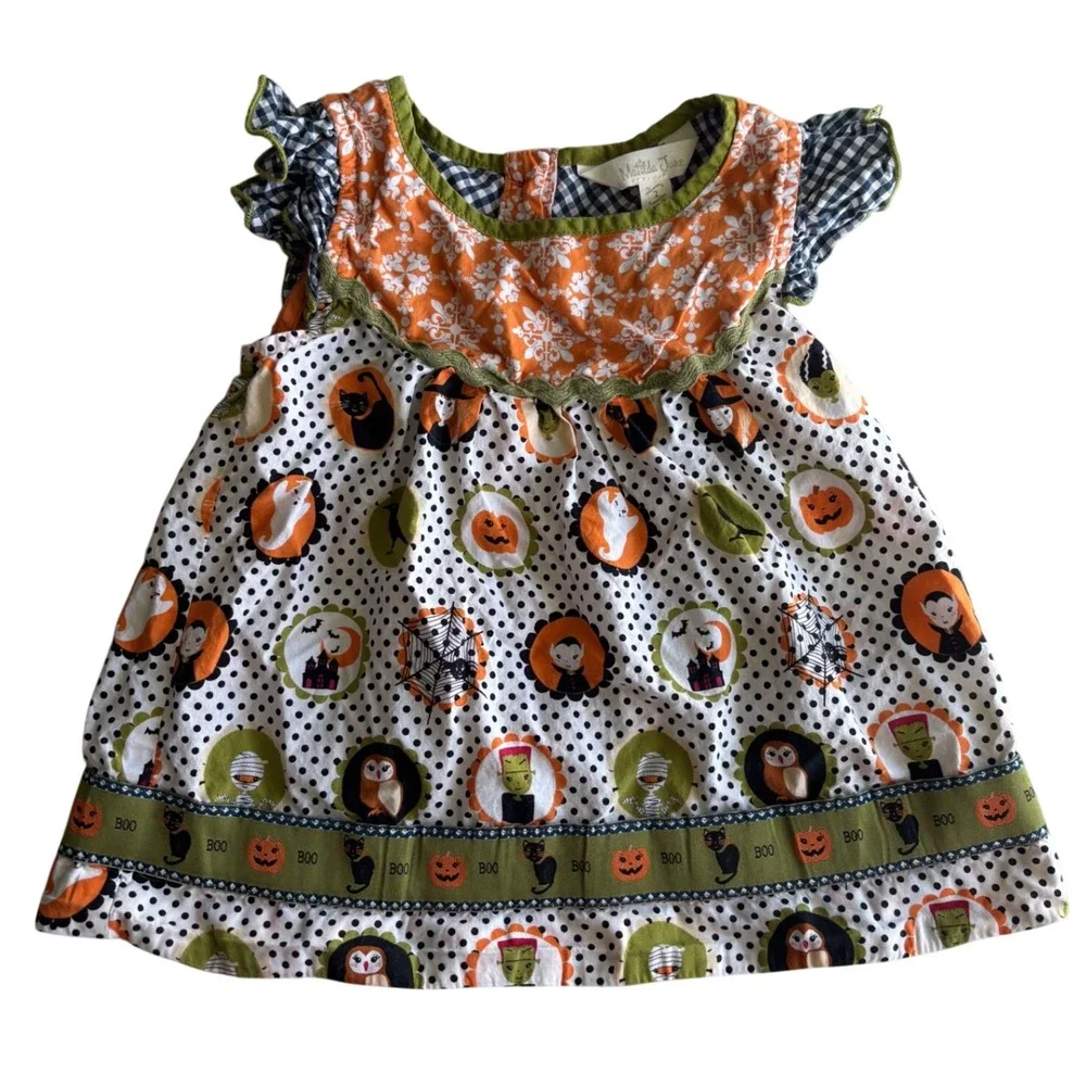 Matilda Jane Halloween Under My Spell Dress Girls Size 2 Polka Dot Pumpkin Ghost